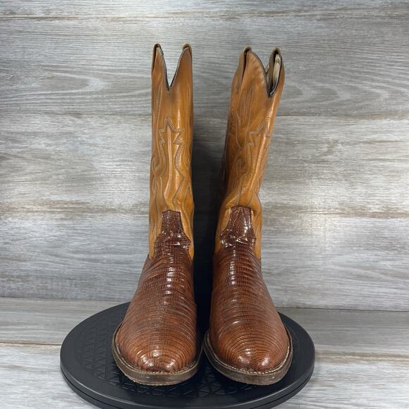 Vintage Fox Mens Exotic Leather Almond Toe Western Cowboy Boots Size 10.5 B - Picture 2 of 9